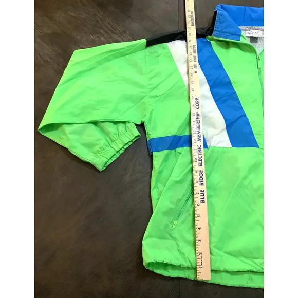 Vintage 90s Reebok Sport Color Block Neon Green Blue White Jacket Windbreaker XL - Picture 6 of 8